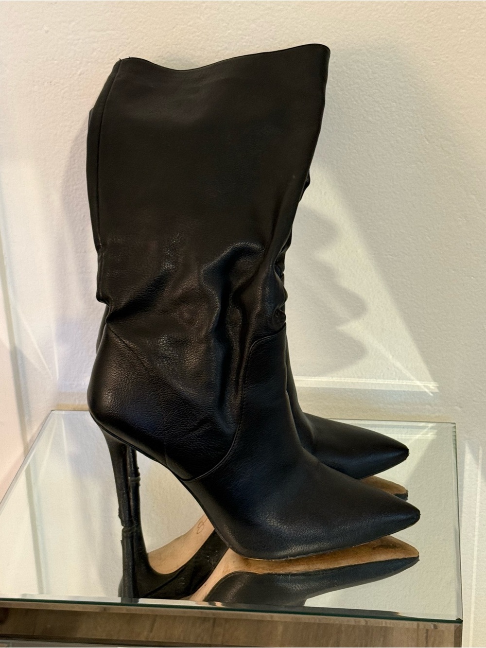 Jessica Simpson Black Pointed-Toe Mid-Calf Stiletto Boots